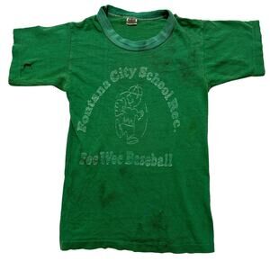 VTG 60's Charlie Brown Distressed Ringer T-Shirt Green Kids M